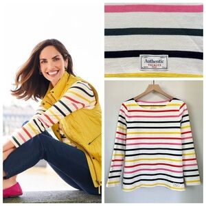 TALBOTS LP Pure Cotton Stripe Tee • Whitby Stripe Rainbow Bateau Neck Petite L